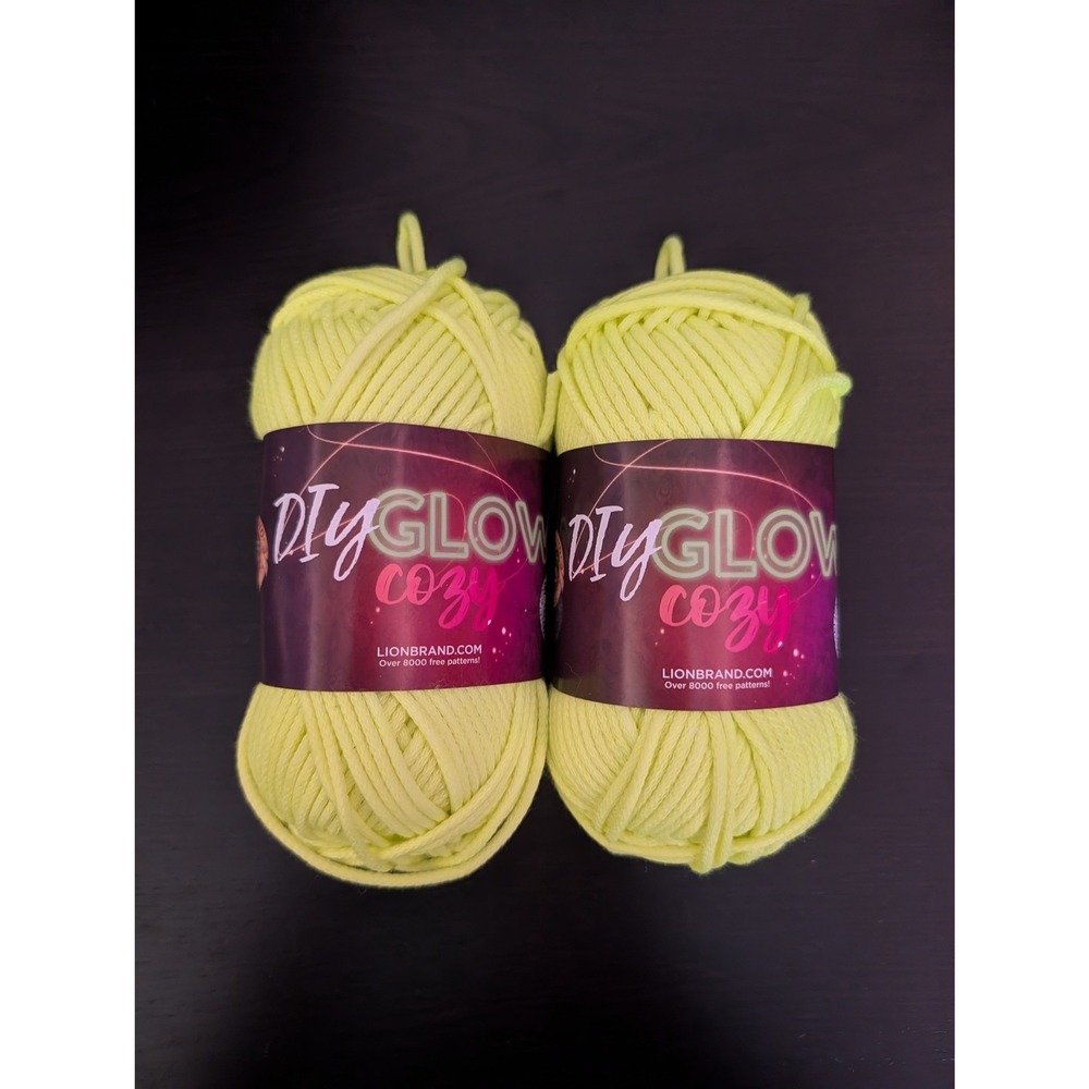 Lion Brand DIY Glow Cozy Neon Yellow Yarn Medium 4 Polyester 2 Skeins 158AS